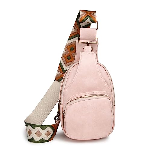 FANDARE Ultraleicht Brusttasche Damen Handtaschen Elegant Handy Umhängetasche PU Leder Sling Tasche mit verstellbarem, breitem Riemen Schultertasche Frauen Handytasche zum Umhängen Damentasche Rosa von FANDARE