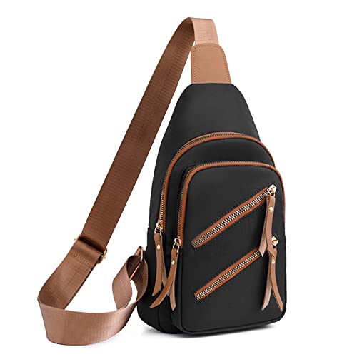 FANDARE Ultraleicht Brusttasche Damen Handtaschen Elegant Handy Umhängetasche Sling Crossbody Tasche Schultertasche mit Kopfhörerloch Frauen Handytasche zum Umhängen Damentasche Nylon Schwarz von FANDARE