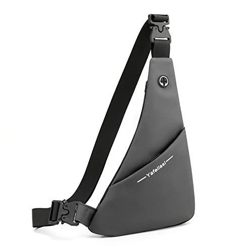 FANDARE Ultraleicht Brusttasche Schultertasche Herren Sling Chest Bag Wasserdicht Beidseitig Umhängetasche mit Kopfhörerloch für Outdoor Sport Wandern Radfahren Reisen Schultertasche Grau von FANDARE