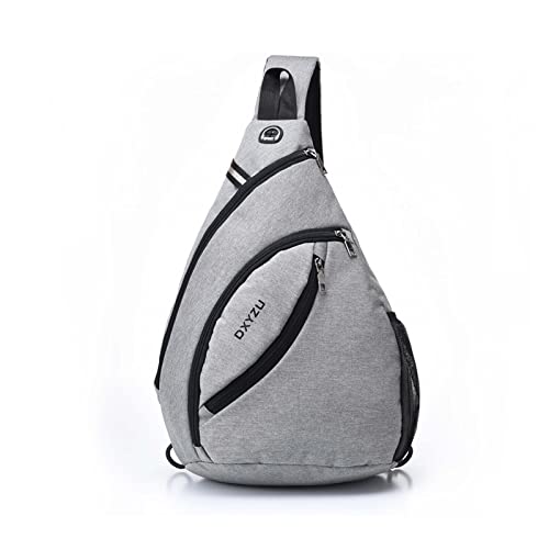 FANDARE Ultraleicht Brusttasche Schultertasche Herren Sling Chest Bag Wasserdicht Umhängetasche mit Kopfhörerloch Reflexstreifen für Outdoor Sport Wandern Radfahren Reisen Schultertasche Grau von FANDARE