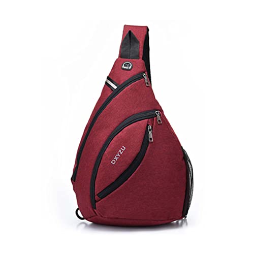 FANDARE Ultraleicht Brusttasche Schultertasche Herren Sling Chest Bag Wasserdicht Umhängetasche mit Kopfhörerloch Reflexstreifen für Outdoor Sport Wandern Radfahren Reisen SchultertascheRot von FANDARE