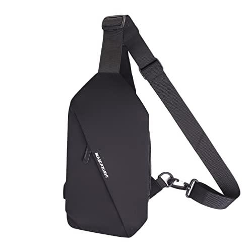 FANDARE Ultraleicht Brusttasche Sling Rucksack mit USB-Ladeanschluss Daypacks Herren Damen Schultertasche Umhängetasche für Outdoor Sport Wandern Radfahren Reisen Wasserdicht Polyester Schwarz von FANDARE