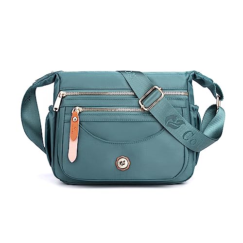 FANDARE Ultraleicht Damen Umhängetasche Nylon Schultertasche Handtaschen Elegant Umhängetasche mit verstellbarem breitem Riemen Frauen zum Umhängen Damentasche Multi-Tasche Messenger Bag Blauer See von FANDARE