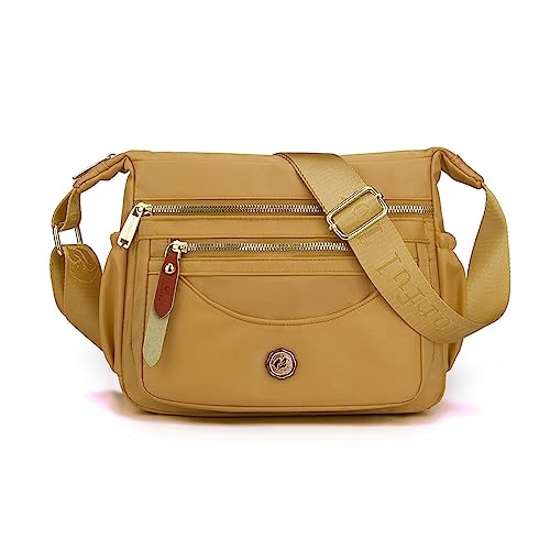 FANDARE Ultraleicht Damen Umhängetasche Nylon Schultertasche Handtaschen Elegant Umhängetasche mit verstellbarem breitem Riemen Frauen zum Umhängen Damentasche Multi-Tasche Messenger Bag Gold von FANDARE