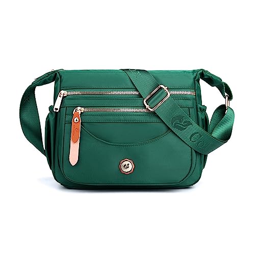 FANDARE Ultraleicht Damen Umhängetasche Nylon Schultertasche Handtaschen Elegant Umhängetasche mit verstellbarem breitem Riemen Frauen zum Umhängen Damentasche Multi-Tasche Messenger Bag Grün von FANDARE