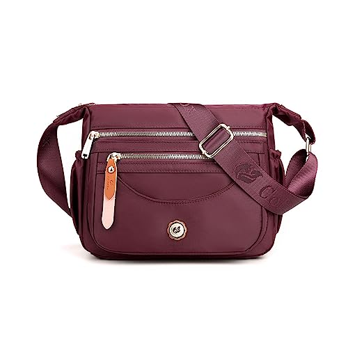 FANDARE Ultraleicht Damen Umhängetasche Nylon Schultertasche Handtaschen Elegant Umhängetasche mit verstellbarem breitem Riemen Frauen zum Umhängen Damentasche Multi-Tasche Messenger Bag Weinrot von FANDARE
