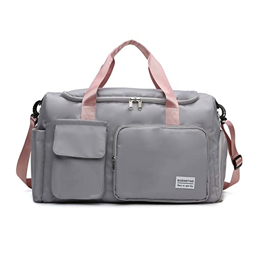 FANDARE Ultraleicht Sporttasche Reisetaschen Handgepäck Übernachtung Sporttasche Handtasche Damen Herren Weekender Kliniktasche Trainingstasche mit Schuhfach & Nassfach - Tasche Graues Rosa von FANDARE
