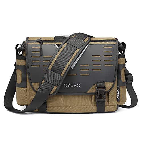 FANDARE Umhängetasche Herren Arbeitstasche Aktentasche Tragetasche Junge Schultertasche Männer Laptoptasche für 12.9 Zoll für Reise Schule Hochschule Arbeit Outdoor Schulranzen Khaki von FANDARE