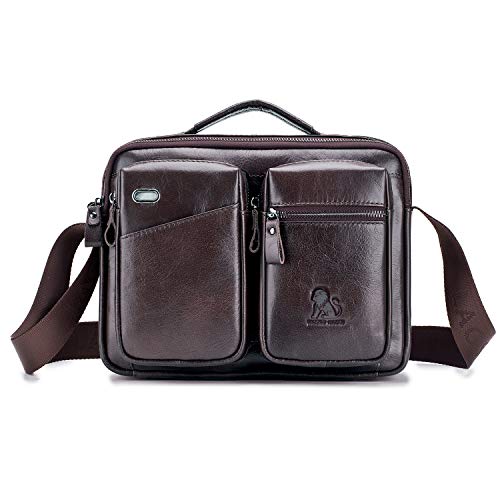 FANDARE Umhängetasche Herren Schultertasche Männerhandtasche Laptoptasche Leder Messenger Bag Arbeitstaschen Businesstasche Ordner Arbeit Reise Sport Schulranzen Kuriertasche Collegetasche Dunkelbraun von FANDARE