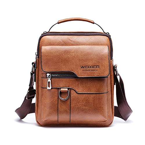 FANDARE Umhängetasche Herren Schultertasche PU Leder Männer Hängetasche Arbeitstasche Messenger Bag für Alltag Freizeit Arbeit Büro Reisen Schule Wasserdicht Herren-Schultertaschen Hellbraun von FANDARE