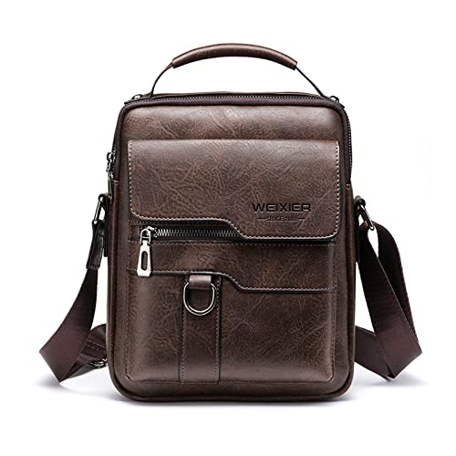 FANDARE Umhängetasche Herren Schultertasche PU Leder Männer Hängetasche Arbeitstasche Messenger Bag für Alltag Freizeit Arbeit Büro Reisen Schule Wasserdicht Herren-Schultertaschen Dunkelbraun von FANDARE