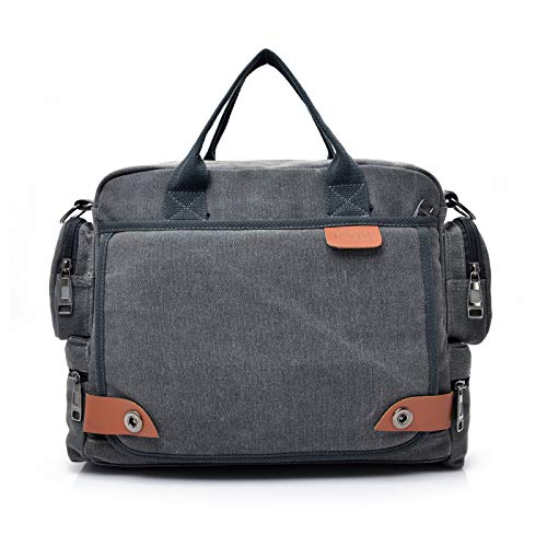 FANDARE Umhängetasche Herrentasche Segeltuch Schultertasche Lehrertasche Laptoptasche für 12.9 Zoll Notebook Kuriertasche Crossbody Messenger Bag Aktentasche für Schule Freizeit Reise Business Grau von FANDARE