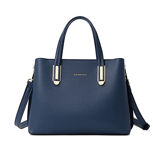 FANDARE Umhängetaschen Elegante Schultertasche Damen Handtasche Frauen PU Leder Wasserdicht Große Kapazität Mittel Büro Schule Einkauf Arbeitstasche Reisen mit Vielen Fächern Henkeltaschen Blau von FANDARE