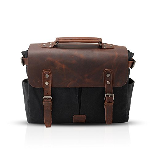 FANDARE Unisex Aktentasche Umhängetasche Segeltuch Handtasche Schultertasche Damen Herren Lehrertasche Laptoptasche für 14 Zoll Notebook Kuriertasche Schule Freizeit Reise Business Messenger Bag von FANDARE