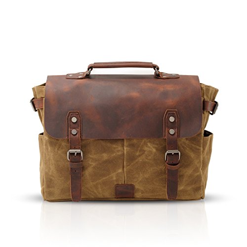 FANDARE Unisex Aktentasche Umhängetasche Segeltuch Handtasche Schultertasche Damen Herren Lehrertasche Laptoptasche für 14 Zoll Notebook Kuriertasche Schule Freizeit Reise Business Messenger Bag von FANDARE