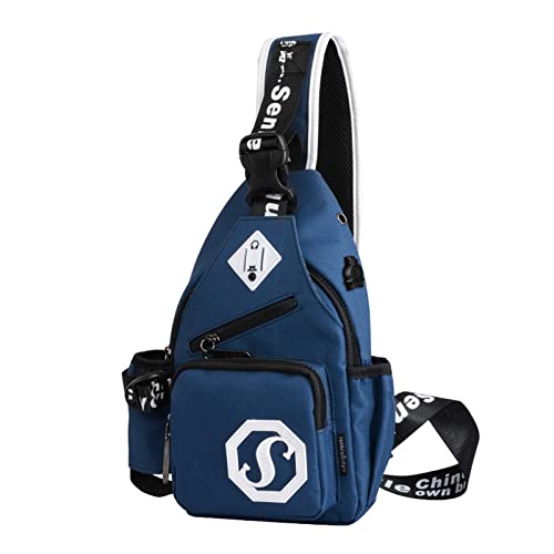 FANDARE Unisex Brusttasche Ultraleicht Sling Rucksack Beiläufig Daypacks mit USB-Ladeanschluss Herren Damen Schultertasche Umhängetasche für Outdoor Sport Wandern Reisen(Verbessertes Blau) von FANDARE