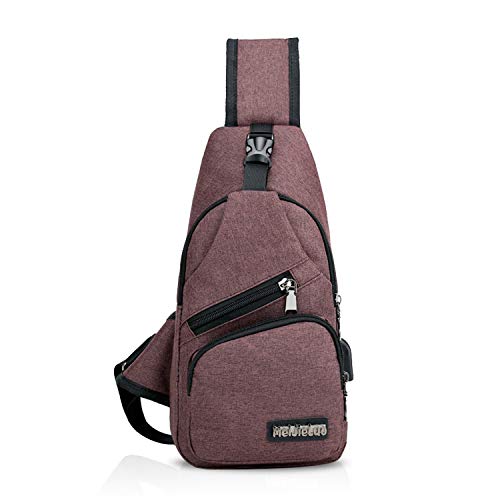 FANDARE Unisex Schultertasche Herren Damen Brusttasche Sling Bag Rucksack mit USB Umhängetasche Sporttasche für Wandern,Abenteuer,Sport, Reisen und Joggen Braun von FANDARE