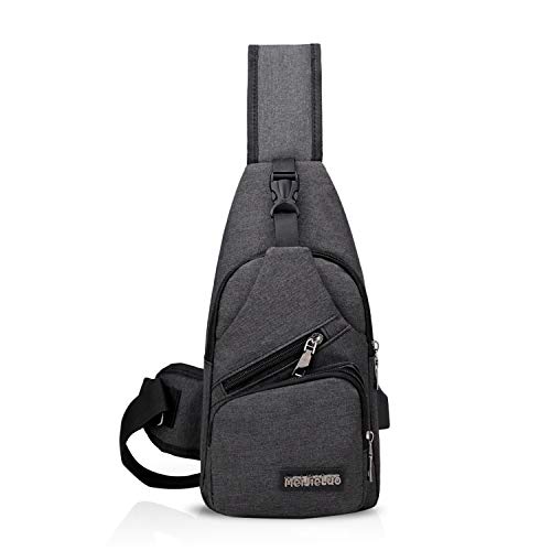 FANDARE Unisex Schultertasche Herren Damen Brusttasche Sling Bag Rucksack mit USB Umhängetasche Sporttasche für Wandern,Abenteuer,Sport, Reisen und Joggen Schwarz Grau von FANDARE