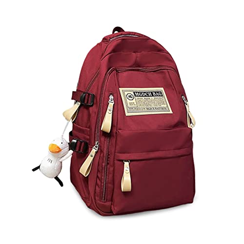 FANDARE Unisex Tagesrucksäcke Damen Herren Schulrucksäcke Alltagsrucksäcke mit süßem Anhänger Schulranzen Rucksack Daypack Geschäft Arbeiten Reisen Weekender Schultasche Wanderrucksäcke Rot von FANDARE