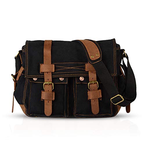 FANDARE Unisex Umhängetasche/Laptoptasche 14 Zoll für Arbeit Herren Messenger Bag Schultertasche Multifunktions Reise Canvas Schwarz von FANDARE