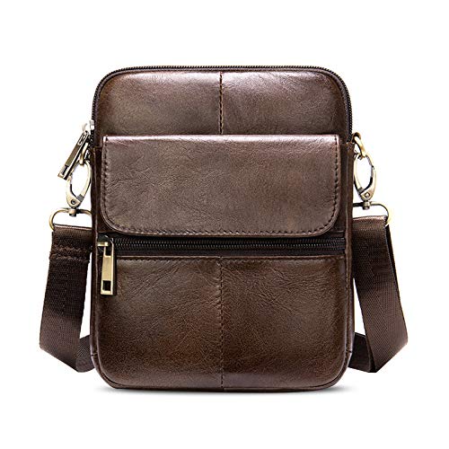 FANDARE Unisex Umhängetasche Kleine Schultertaschen Leder Kuriertasche Messenger Crossbody Bag für Herren Damen Reise Business Hochschule Umhängetaschen Dunkelbraun von FANDARE