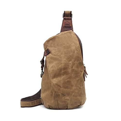 FANDARE Vintage Brusttasche Leinwand Schultertasche Herren Sling Chest Bag Beidseitig Umhängetasche für Outdoor Sport Wandern Radfahren Reisen Schultertasche Khaki von FANDARE