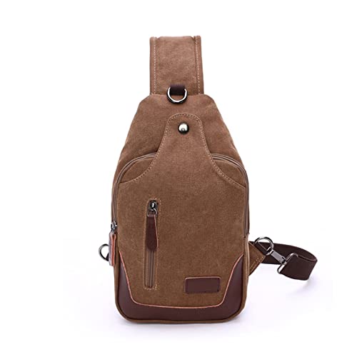 FANDARE Vintage Brusttasche Leinwand Schultertasche Herren Sling Chest Bag Beidseitig Umhängetasche mit Kopfhörerloc für Outdoor Sport Wandern Radfahren Reisen Schultertasche Crossbody Bag Braun von FANDARE