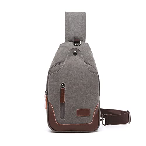 FANDARE Vintage Brusttasche Leinwand Schultertasche Herren Sling Chest Bag Beidseitig Umhängetasche mit Kopfhörerloc für Outdoor Sport Wandern Radfahren Reisen Schultertasche Crossbody Bag Grau von FANDARE