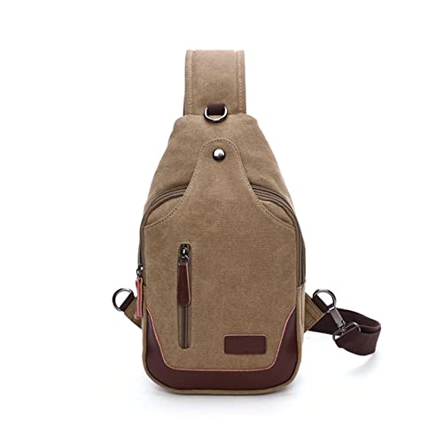 FANDARE Vintage Brusttasche Leinwand Schultertasche Herren Sling Chest Bag Beidseitig Umhängetasche mit Kopfhörerloc für Outdoor Sport Wandern Radfahren Reisen Schultertasche Crossbody Bag Khaki von FANDARE