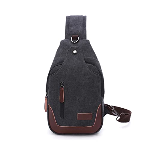 FANDARE Vintage Brusttasche Leinwand Schultertasche Herren Sling Chest Bag Beidseitig Umhängetasche mit Kopfhörerloc für Outdoor Sport Wandern Radfahren Reisen Schultertasche Crossbody Bag Schwarz von FANDARE