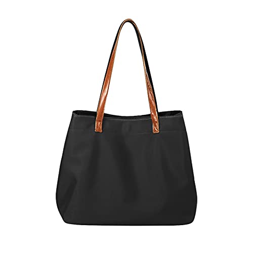 FANDARE Vintage Handtaschen Damen Schultertasche Henkeltasche Tragetasche Wasserdicht Nylon Frauen Schulranzen Arbeitstasche für 15 Zoll Laptop Reisen Arbeit Schwarz L von FANDARE