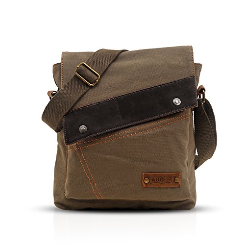 FANDARE Vintage Messenger Bag Umhängetasche Computer Briefcase Taschen für Arbeit Schule Schulranzen Crossbody Bag Damen Herren Canvas, grün, L, Freizeitrucksack von FANDARE