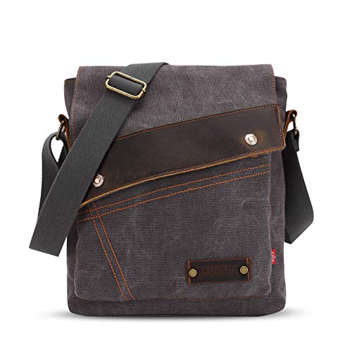 FANDARE Vintage Messenger Bag Umhängetasche Computer Briefcase Taschen für Arbeit Schule Schulranzen Crossbody Bag Damen Herren Canvas, grau, L, Freizeitrucksack von FANDARE