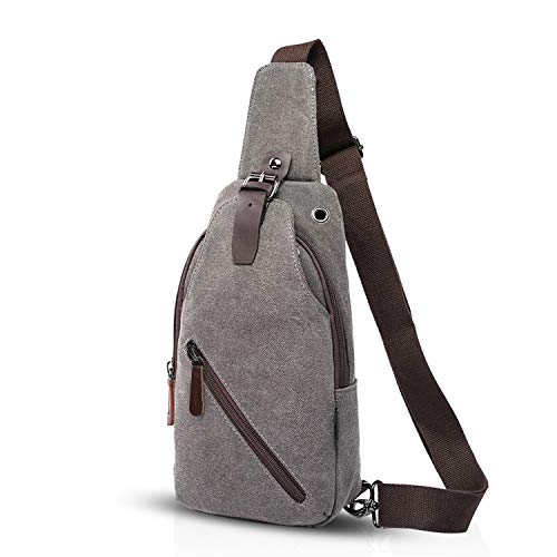 FANDARE Vintage Rucksack Sling Bag Umhängetasche Messenger Tasche Schultertasche Reisen Crossbady Bag Sporttasche Frauen/Herren Segeltuch Grau von FANDARE