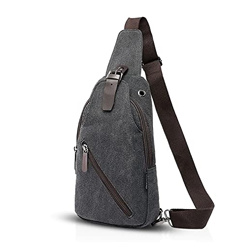 FANDARE Vintage Umhängetasche Sling Bag Schule Reisen Männer Frauen Messenger Rucksäcke Brustbeutel Sporttasche Travers Outdoor Canvas, Schwarz, L, Freizeitrucksack von FANDARE