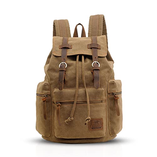 FANDARE Vintage Rucksäcke Schulrucksack Leinwand Daypacks Ranzen Mädchen Schulranzen für 14 Zoll Laptop Taschen Herren Damen Schultasche für Arbeit Wandern Reisen Camping Rucksack Braun a von FANDARE