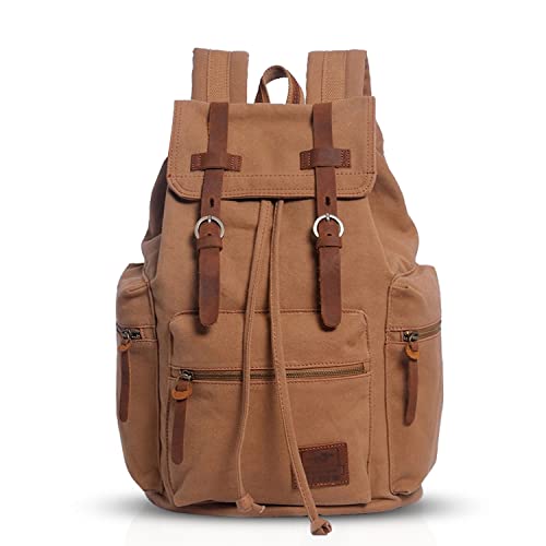 FANDARE Vintage Rucksäcke Schulrucksack Leinwand Daypacks Ranzen Mädchen Schulranzen für 14 Zoll Laptop Taschen Herren Damen Schultasche für Arbeit Wandern Reisen Camping Rucksack Gelb von FANDARE