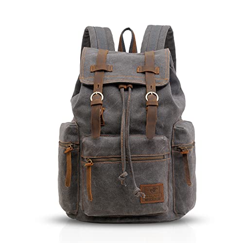 FANDARE Vintage Rucksäcke Schulrucksack Leinwand Daypacks Ranzen Mädchen Schulranzen für 14 Zoll Laptop Taschen Herren Damen Schultasche für Arbeit Wandern Reisen Camping Rucksack Grau von FANDARE