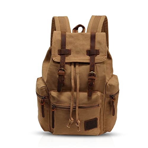 FANDARE Vintage Rucksäcke Schulrucksack Leinwand Daypacks Ranzen Mädchen Schulranzen für 14 Zoll Laptop Taschen Herren Damen Schultasche für Arbeit Wandern Reisen Camping Rucksack Khaki von FANDARE