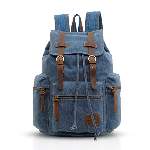 FANDARE Vintage Rucksäcke Schulrucksack Segeltuch Daypacks Ranzen Mädchen Schulranzen für 15.6 Zoll Laptop Taschen Herren Damen Schultasche für Arbeit Wandern Reisen Camping Rucksack Blau von FANDARE