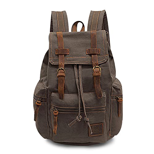 FANDARE Vintage Rucksäcke Schulrucksack Segeltuch Daypacks Ranzen Mädchen Schulranzen für 15.6 Zoll Laptop Taschen Herren Damen Schultasche für Arbeit Wandern Reisen Camping Rucksack Grün von FANDARE