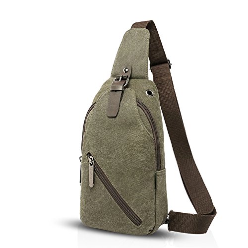 FANDARE Vintage Sling Bag Sporttaschen Messenger Bag Damen Rucksack Schultertasche Herren Wandern Umhängetasche Studenten Universität Sporttasche Travers Outdoor Canvas, grün, Large von FANDARE