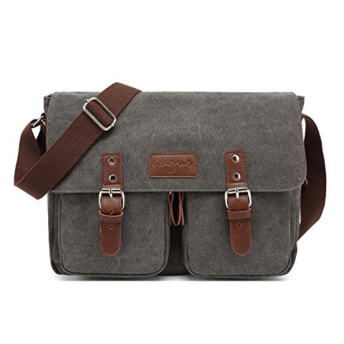 FANDARE Vintage Umhängetasche Segeltuch Schultertasche Erweiterbar Crossbody Bag Herren Damen Reise Business Messenger Bag passen 10.9 inch Tablet Canvas Tasche Grau von FANDARE