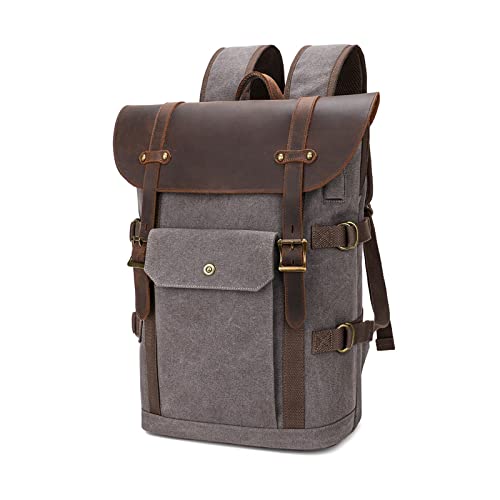 FANDARE Wanderrucksack mit USB -Ladeanschluss Leinwand Rucksack Schulranzen Reisetasche Schultaschen Outdoor Trekkingrucksack für Herren Damen Camping Radfahren Klettern Reiserucksack Hellgrau von FANDARE