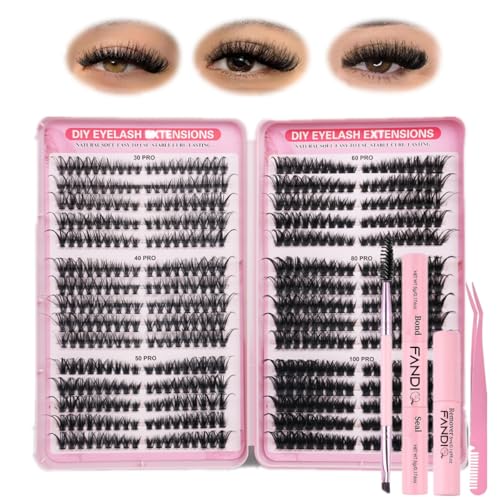 Cluster Lashes Kit,540PCS Fluffy Individual Eyelashes Kit Mixed 8-16mm Russian D Curl Lashes Individual Cluster with Lash Bond and Seal Glue Remover Tweezers & Brush DIY at Home for Beginner(A02 KIT) Cluster Lashes Kit,540PCS Fluffy Individual Eyelashes Kit Mixed 8-16mm Russian D Curl Lashes Individual Cluster with Lash Bond and Seal Glue Remover Tweezers & Brush DIY at Home for Beginner(A02 KIT) von FANDIQ