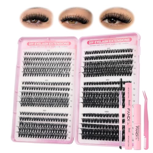 FANDIQ Individual Eyelashes Wispy Lash Clusters Kit 570 Pcs Eyelash Extension Kit D Curl Cluster Lashes 8-16MM DIY Eyelash Extension Kit with Lash Bond and Remover Tweezers Double-Ended Brush(A01 KIT) FANDIQ Individual Eyelashes Wispy Lash Clusters Kit 570 Pcs Eyelash Extension Kit D Curl Cluster Lashes 8-16MM DIY Eyelash Extension Kit with Lash Bond and Remover Tweezers Double-Ended Brush(A01 KIT) von FANDIQ