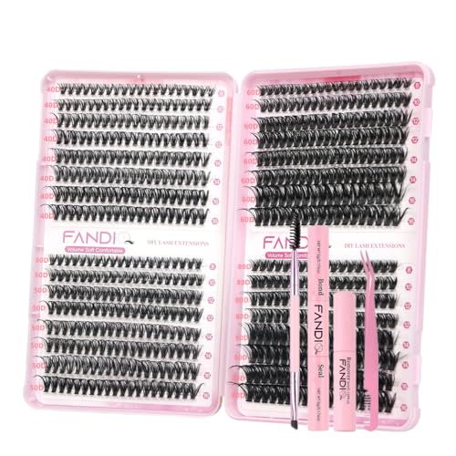 Individual Eyelashes Cluster Lashes Kit 40D+50D+60D+80D Lashes Individual Cluster Kit 8-16MM Lash Cluster Kit with Lash Bond and Seal Tweezers Remover Brush lash Extension Kit DIY at Home(C02 KIT) von FANDIQ