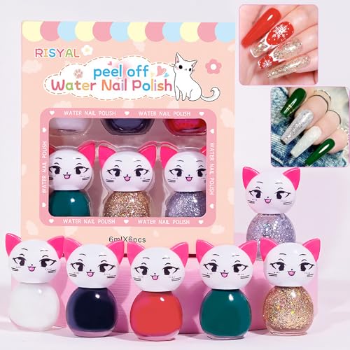 Kinder-Nagellack-Set für Mädchen, 10 Farben, ungiftig, schnell trocknend, wasserbasiert, abziehbarer Nagellack für Kinder, Kindernagellack, Kleinkinder, Mädchen, Geschenk-Set (Weihnachten, 1) von FANFALUV