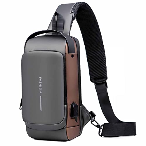 FANFUSUZI Brusttasche Sling Bag Crossbody Bag UmhäNgetasche Herren Mit Usb-Ladeanschluss Passwortschutz Reisen Wandern Wasserdicht Grau von FANFUSUZI