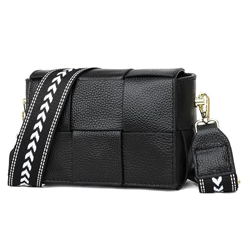 FANFUSUZI Crossbody Bag Damen Leder Breiter Gurt Bauchtasche Damen Stylisch Handtasche Damen KleinUmhängetasche Damen Moderne Taschen mit breitem Schultergurt,Schwarz. von FANFUSUZI